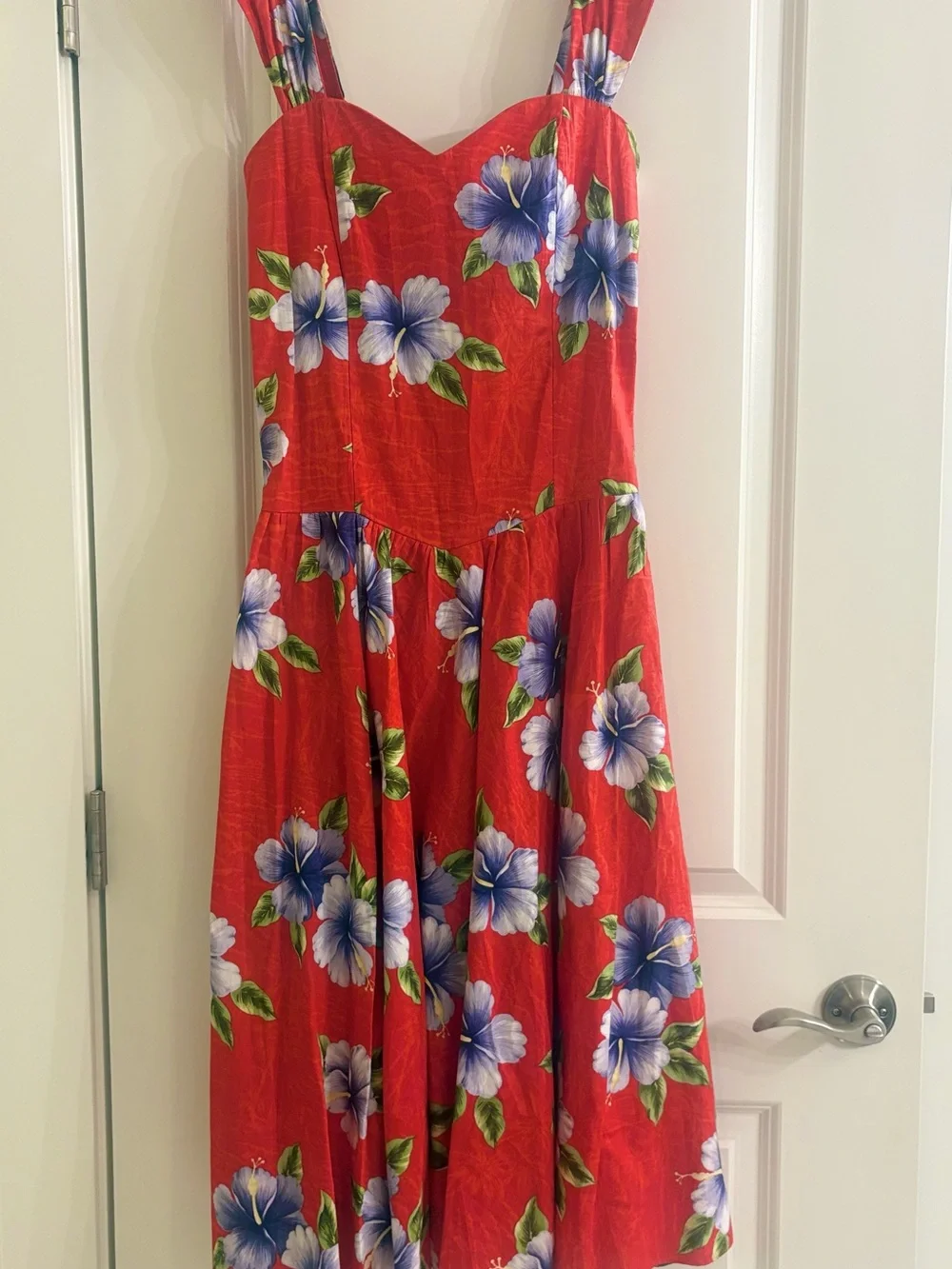 Royal creations made in Hawaii womens XL tropical hibiscus midi dress red cotton - Picture 2 of 15